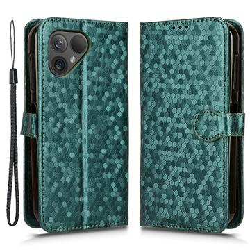 Housse pour Fairphone 5 avec portefeuille et dragonne - Motif hexagonal - Vert