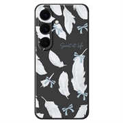 Coque Samsung Galaxy S25 FE en TPU à motif de plumes - Noire