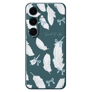 Coque Samsung Galaxy S25 FE en TPU à motif de plumes - Verte