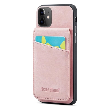 Coque Hybride iPhone 11 avec Revêtement Fierre Shann avec Porte-Cartes et Support - Rose