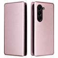 Étui à Rabat Samsung Galaxy Z Fold5 - Fibre de Carbone - Rose Doré