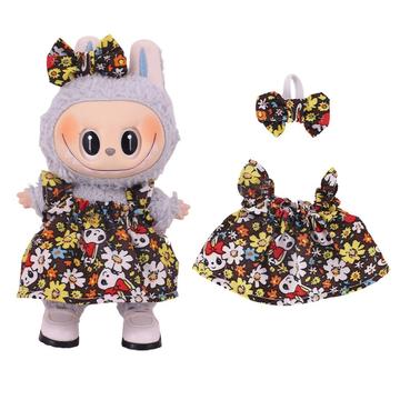 Robe de fête florale et bandeau à nœuds pour Labubu Mini Figure 17cm - Marron