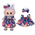 Robe de fête florale et bandeau à nœuds pour Labubu Mini Figure 17cm - Bleu foncé