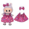 Robe de fête florale et bandeau avec nœud papillon pour Labubu Mini Figure 17cm - Rose Vif