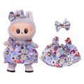 Robe de fête à fleurs et bandeau à nœuds pour Labubu Mini Figure 17cm - Bleu clair
