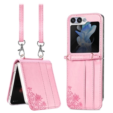 Coque Samsung Galaxy Z Flip5 avec Lanière Floral Print - Rose