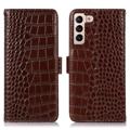 Étui Portefeuille Samsung Galaxy S23 5G en Cuir avec RFID - Série Crocodile - Marron