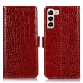 Étui Portefeuille Samsung Galaxy S23 5G en Cuir avec RFID - Série Crocodile - Rouge