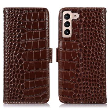 Étui Portefeuille Samsung Galaxy S23+ 5G en Cuir avec RFID - Série Crocodile - Marron