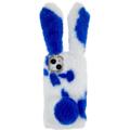 Coque iPhone 14 Plus Oreilles de Lapin d'hiver à Fourrure - Bleue / Blanche