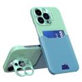 Coque iPhone 14 Pro Max avec Porte-Cartes CamStand - Menthe Verte / Bleu Clair