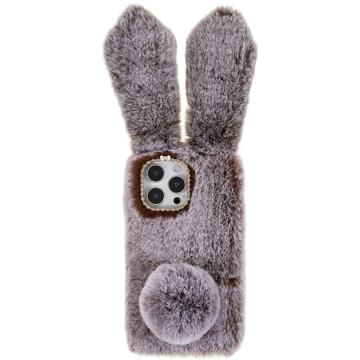 Coque iPhone 14 Pro Max Oreilles de Lapin d\'hiver à Fourrure - Marrone