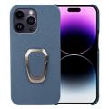 Coque iPhone 14 Pro Max Revêtue de Cuir avec Support Bague - Bleue