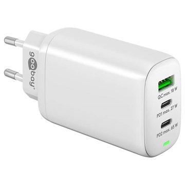 Chargeur Rapide Goobay Multiport - 65W, 2x USB-C, USB-A - Blanc