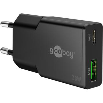 Goobay Slim USB-C PD GaN Chargeur rapide double 30W - Noir