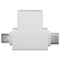 Adaptateur en T USB 3.0 vers MicroUSB et USB-C Goobay - Blanc