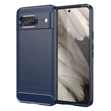 Coque Google Pixel 8 en TPU Brossé - Fibre de Carbone - Bleu