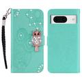 Etui Google Pixel 8 Owl Rhinestone - Cyan