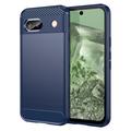 Coque Google Pixel 8a en TPU Brossé - Fibre de Carbone - Bleue