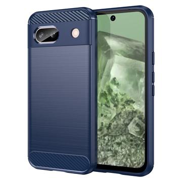 Coque Google Pixel 8a en TPU Brossé - Fibre de Carbone - Bleue