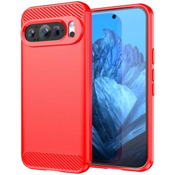 Coque Google Pixel 9/9 Pro en TPU Brossé - Fibre de Carbone - Rouge