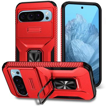 Coque Hybride Google Pixel 9/9 Pro à Anneau Rotatif avec Protection pour Appareil Photo - Rouge