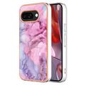 Coque Google Pixel 9a en TPU Marble Pattern Galvanisé IMD - Bleu / Rose