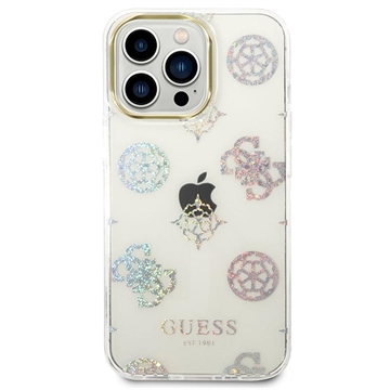 Coque Hybride iPhone 14 Pro Max Guess Peony Glitter - Blanche