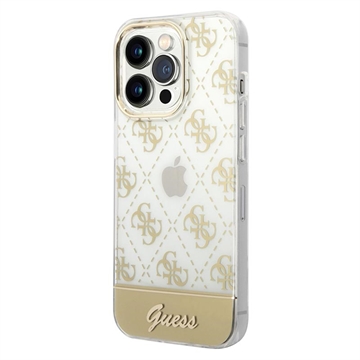 Coque Hybride iPhone 14 Pro Max Guess Peony Glitter Script Logo - Doré