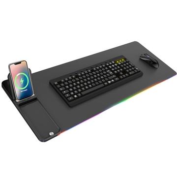 H18 RGB Desk Mat avec chargeur sans fil 15W et support de téléphone pliable - Noir