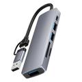 Hub multiport HC-13FL USB-C/USB-A - USB 3.0, 2 ports USB 2.0, emplacement pour cartes SD/TF, USB-C - Gris