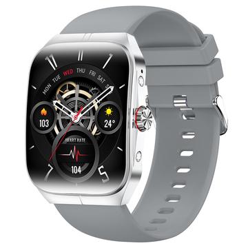 HK80 Montre intelligente avec écran AMOLED incurvé, appel Bluetooth, moniteur de santé et NFC - Argent