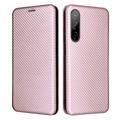 Étui Portefeuille HTC Desire 22 Pro - Fibre de Carbone - Rose doré