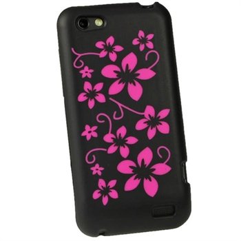 Coque en Silicone iGadgitz Flowers pour HTC One V - Noire / Rose