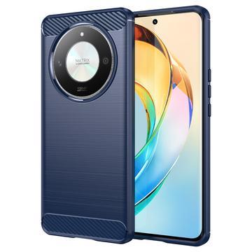 Coque Honor Magic6 Lite en TPU Brossé - Fibre de Carbone - Bleue