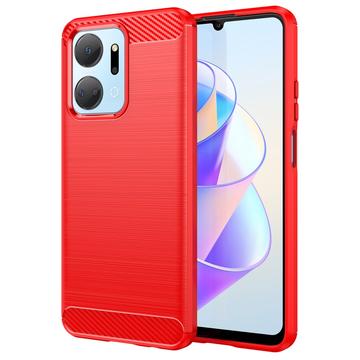 Coque Honor X7a en TPU Brossé - Fibre de Carbone - Rouge