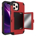 Coque Hybride iPhone 12 Pro Max avec Miroir et Porte-Cartes - Rouge