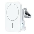 JJT-987 Chargeur sans fil magnétique 15W avec support pour voiture et pince pour grille d'aération - Compatible MagSafe - Blanc