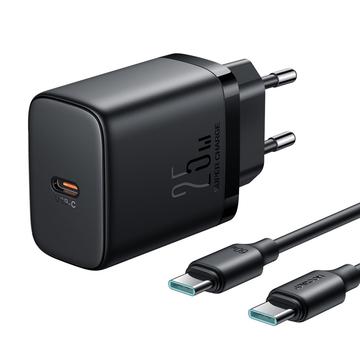 JOYROOM JR-TCF11 Chargeur mural rapide 25W avec câble USB-C vers USB-C 60W 1m, prise EU - Noir