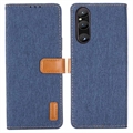 Étui Portefeuille Sony Xperia 1 V - Série Jeans - Bleu Foncé