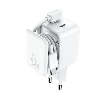 Joyroom JR-TCL05 Chargeur mural GaN 45W avec deux ports USB-C et organisateur de câbles - Blanc