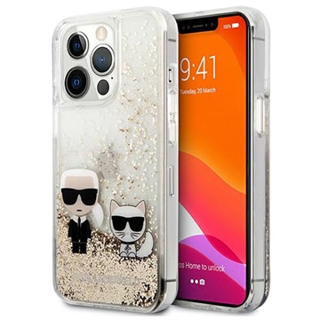 Coque iPhone 13 Pro Max Karl Lagerfeld Liquid Glitter Karl & Choupette (Emballage ouvert - Acceptable) - Dorée