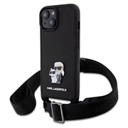 iPhone 15 Karl Lagerfeld Saffiano Crossbody Metal Karl & Choupette Case - Black