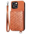 Coque iPhone 14 Plus avec Portefeuille Série Geometry - Marron