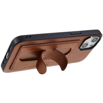 Coque iPhone 14 Plus Revêtue avec Béquille et Porte-Cartes - Marron