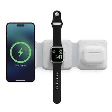 Ksix Chargeur sans fil pliable 3-en-1 15W - iPhone, Apple Watch, AirPods - Blanc