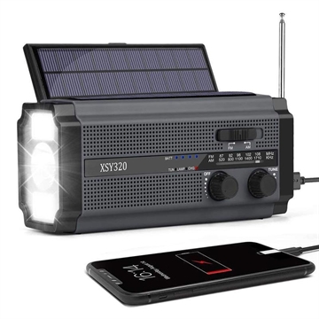 Lippa LPFMR02 Radio FM d\'urgence avec manivelle, panneau solaire, banque d\'énergie 4500mAh - Noir