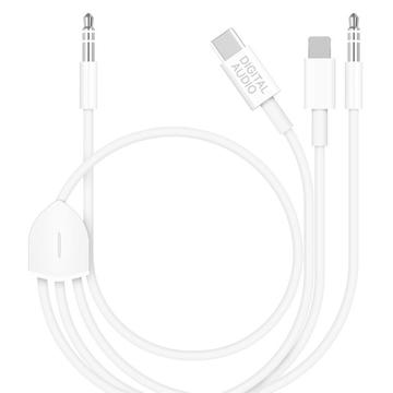 MH045S Câble audio pour voiture 3-en-1 - USB-C, Lightning, 3.5mm - Blanc