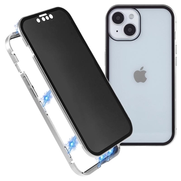 Coque Magnétique iPhone 15 Plus avec Verre Trempé de Confidentialité - Argenté