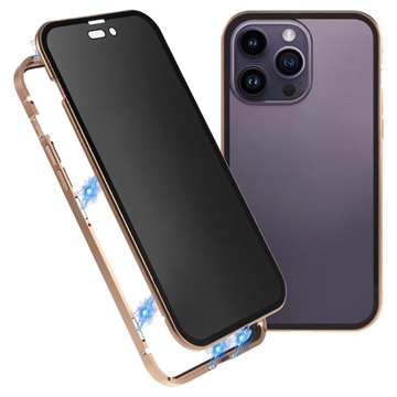 Coque Magnétique iPhone 15 Pro avec Verre Trempé de Confidentialité - Doré